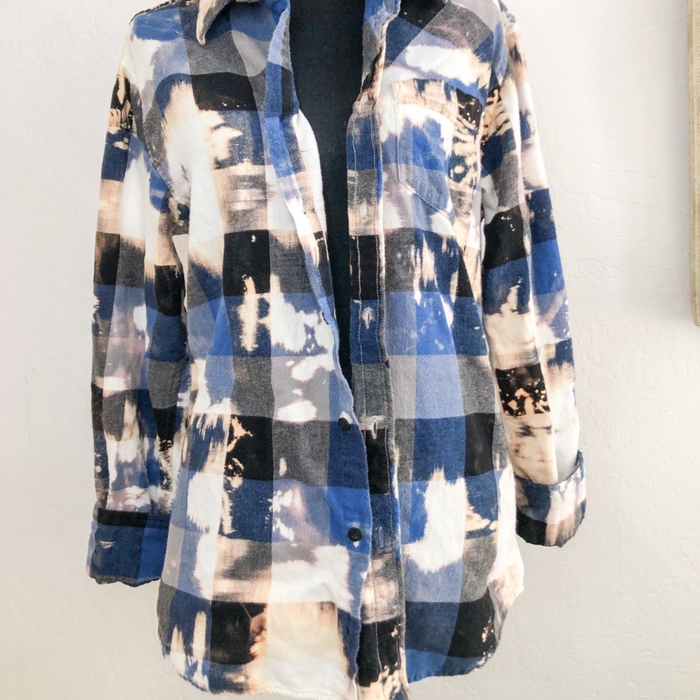 Blue plaid bleached flannel